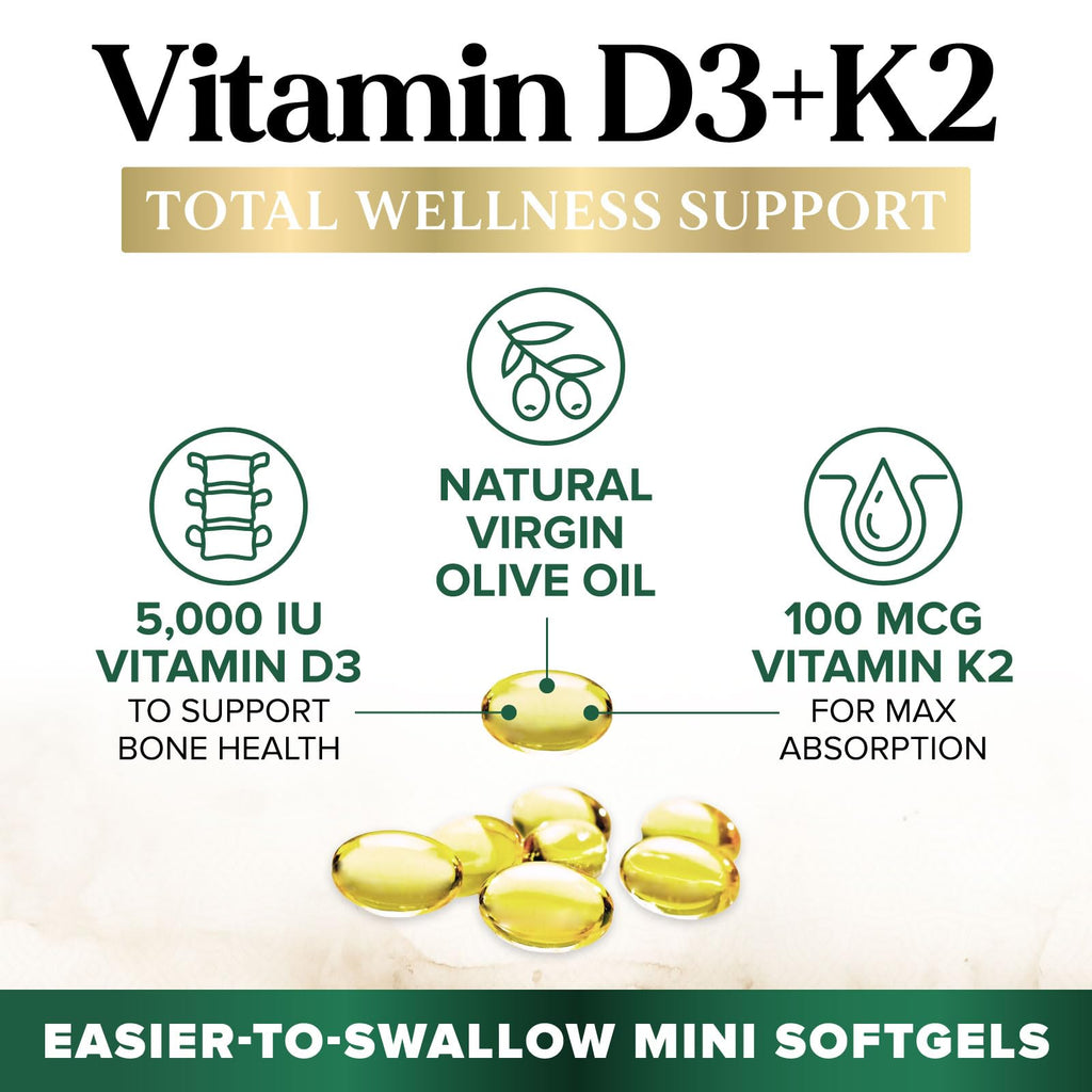 Vitamin D3 K2 5000 IU Plus with K2 MK-7 - 240 Softgels | Non-GMO