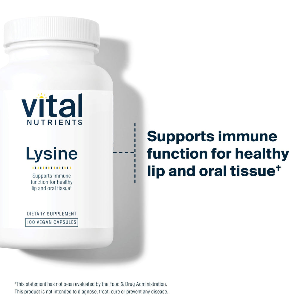 Vital Nutrients Lysine | Immune Support & Lip/Oral Tissue Health | 100 Capsules (Pack of 2)