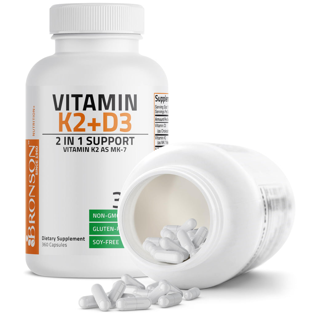 Bronson Vitamin K2 MK-7 with D3 – Non-GMO, 360 Capsules, 5000 IU D3