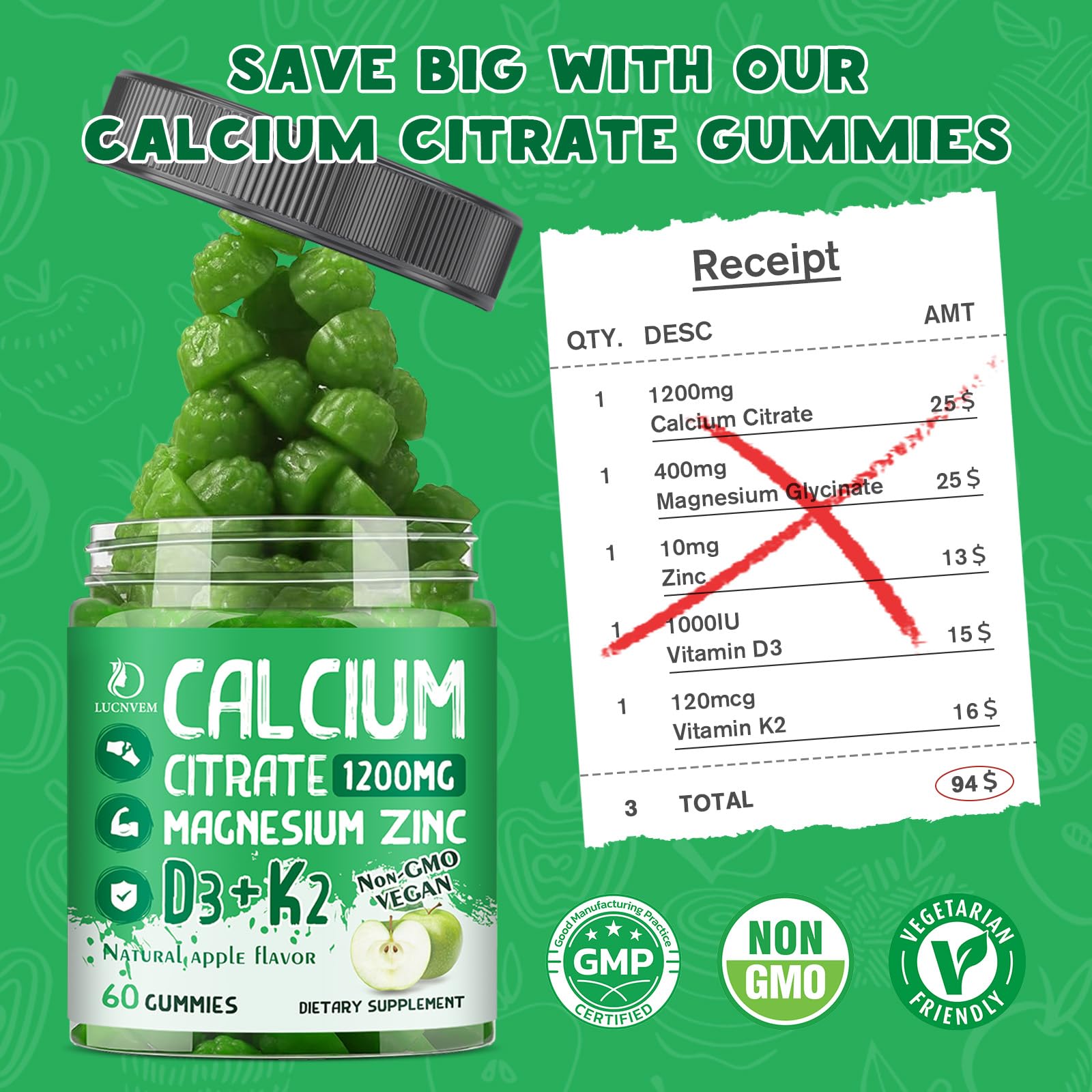 Calcium Citrate 1200 mg Gummies with Vitamin D3 – Vegan Bone & Teeth Support