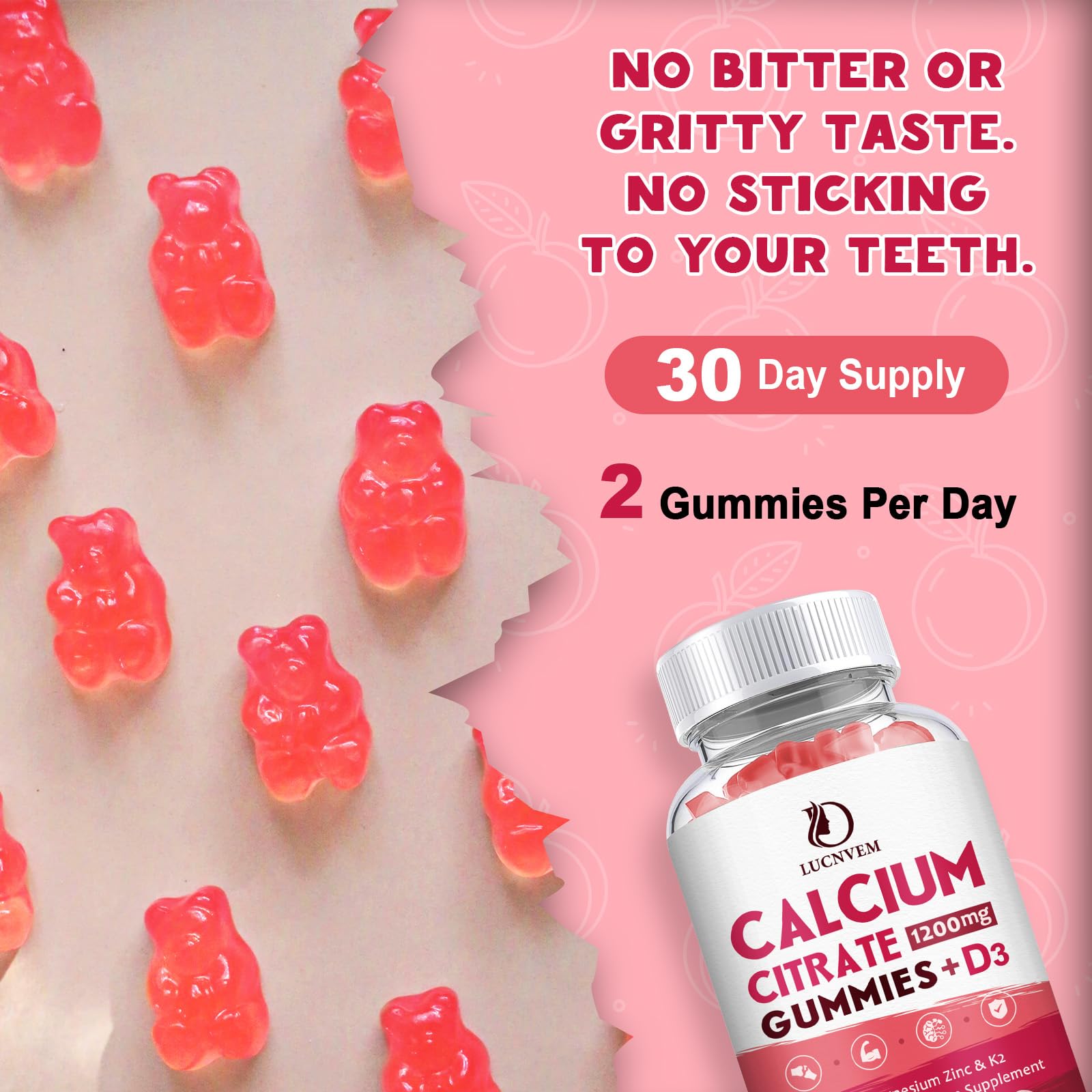 Calcium Citrate 1200mg Gummies with Vitamin D3 – 30 Day Supply