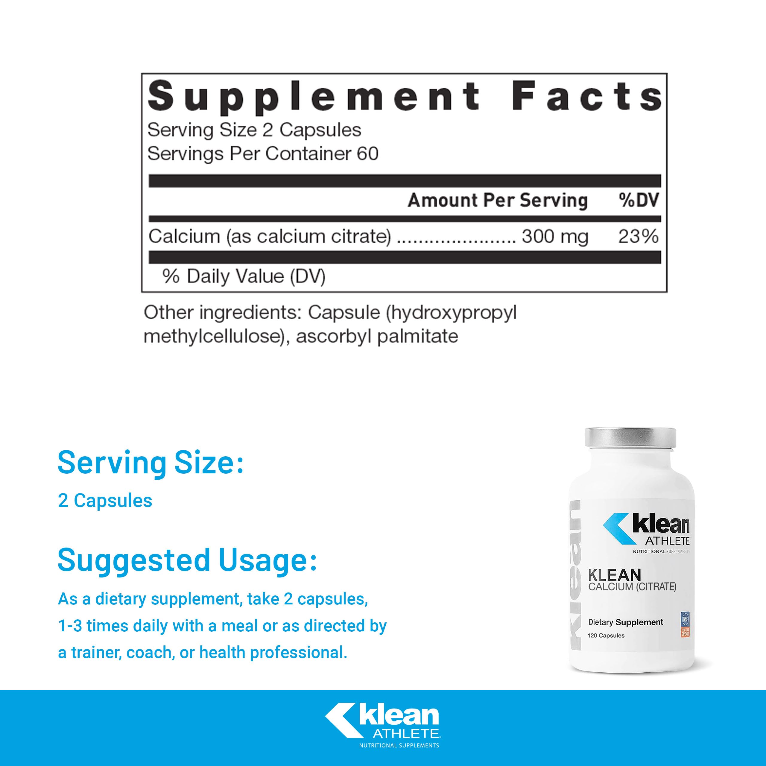 Klean ATHLETE Klean Calcium Citrate - Bone Health & Density | 120 Capsules | Gluten Free, Vegan & Non-GMO