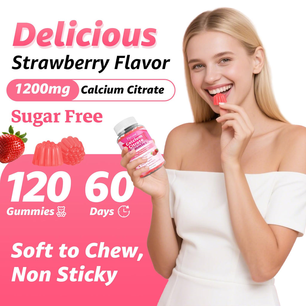 1200mg Calcium Citrate Gummies - Sugar-Free Strawberry | Bone, Teeth & Immunity