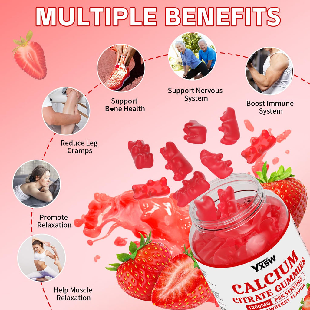 Calcium Citrate Gummies 1200mg - Sugar Free, Gluten Free, Vegan (120 Count)