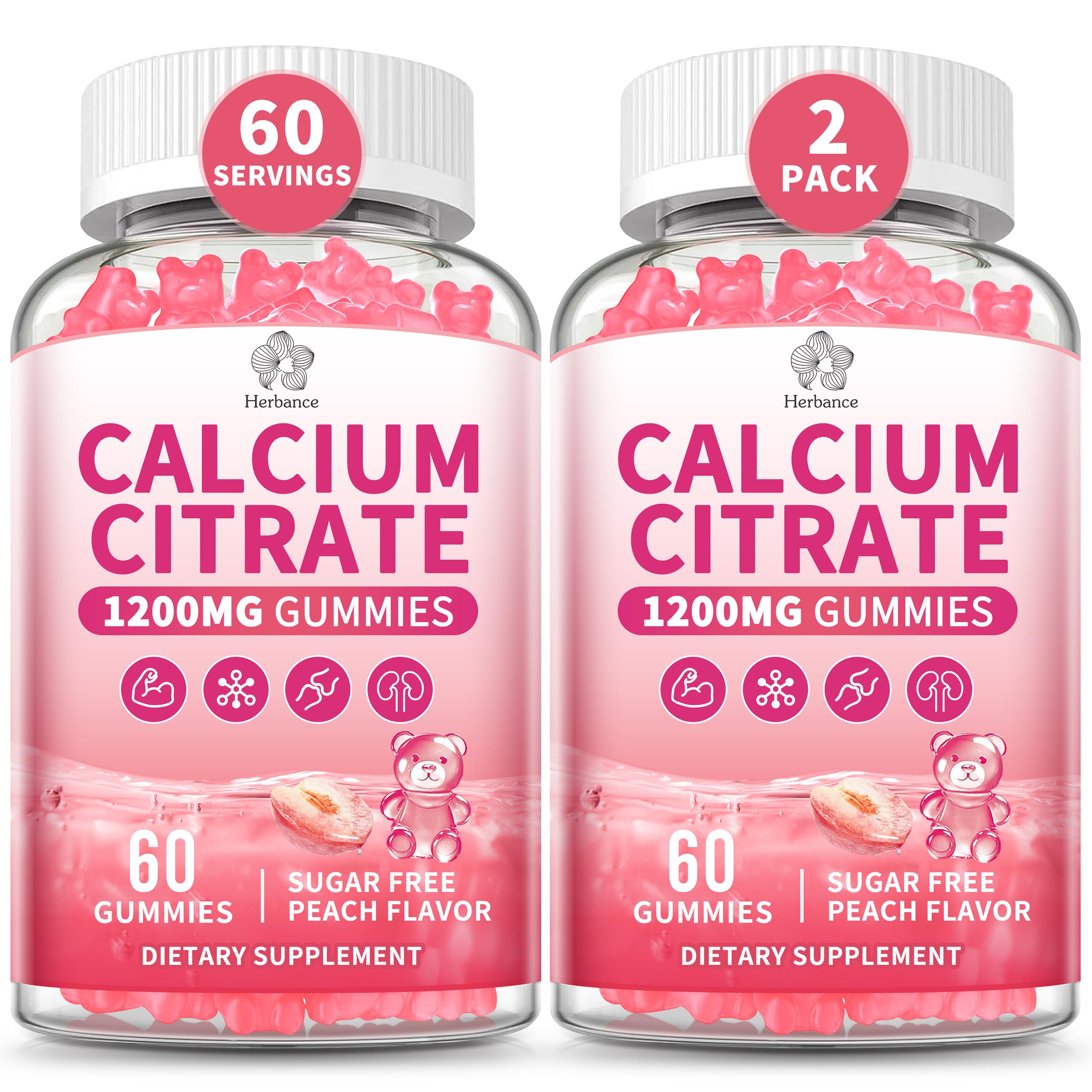 Calcium Citrate Gummies 1200 mg – High-Absorption Calcium for Adults (Sugar Free, Gluten Free, Non-GMO)