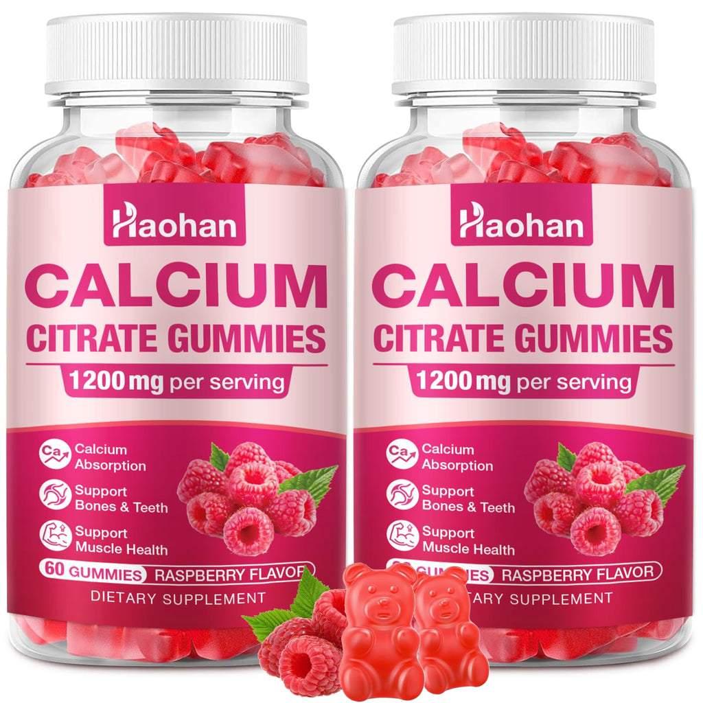 Calcium Citrate Gummies 1200mg - Sugar-Free Raspberry | Bone & Immune Support | 120 Count