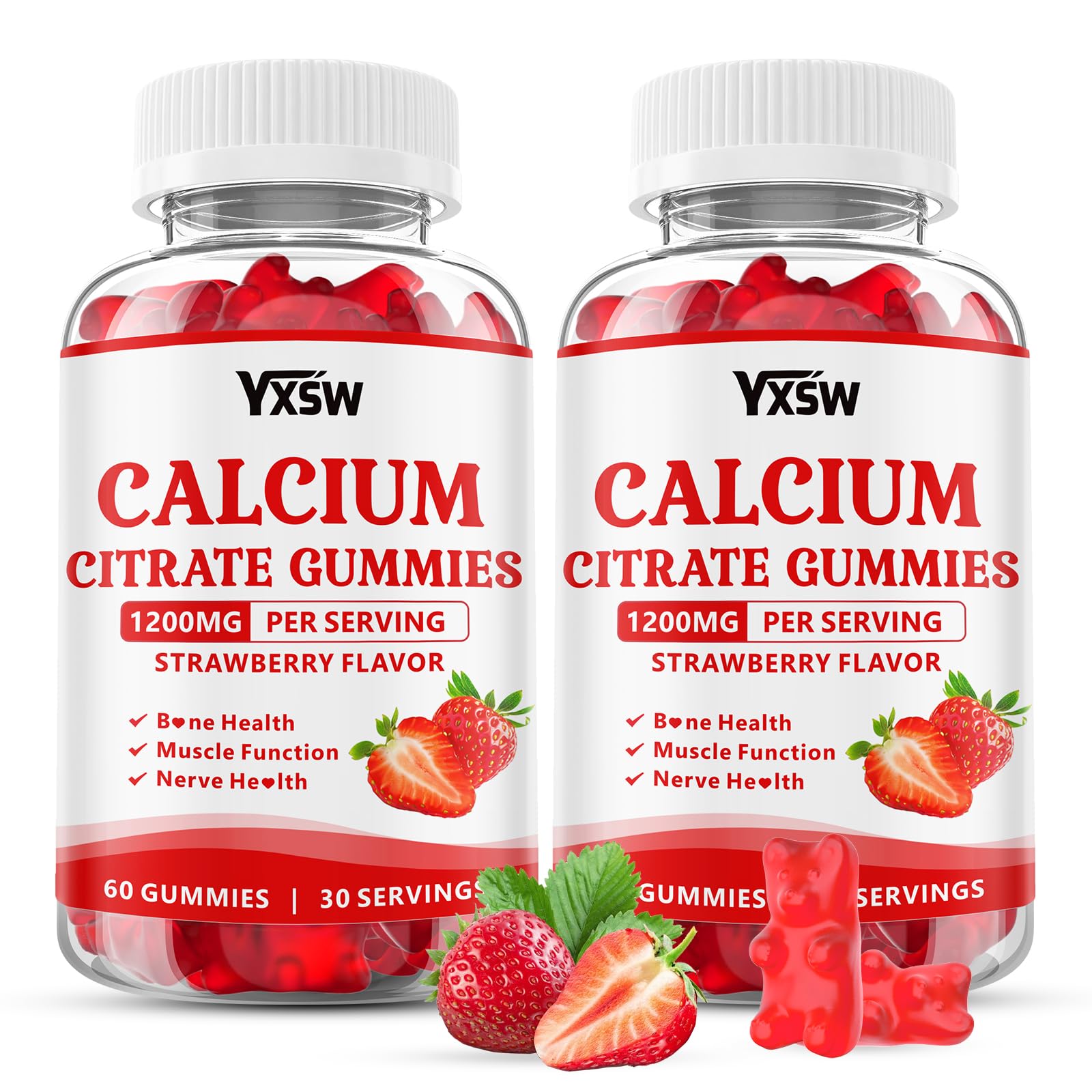 Calcium Citrate Gummies 1200mg - Sugar Free, Gluten Free, Vegan (120 Count)