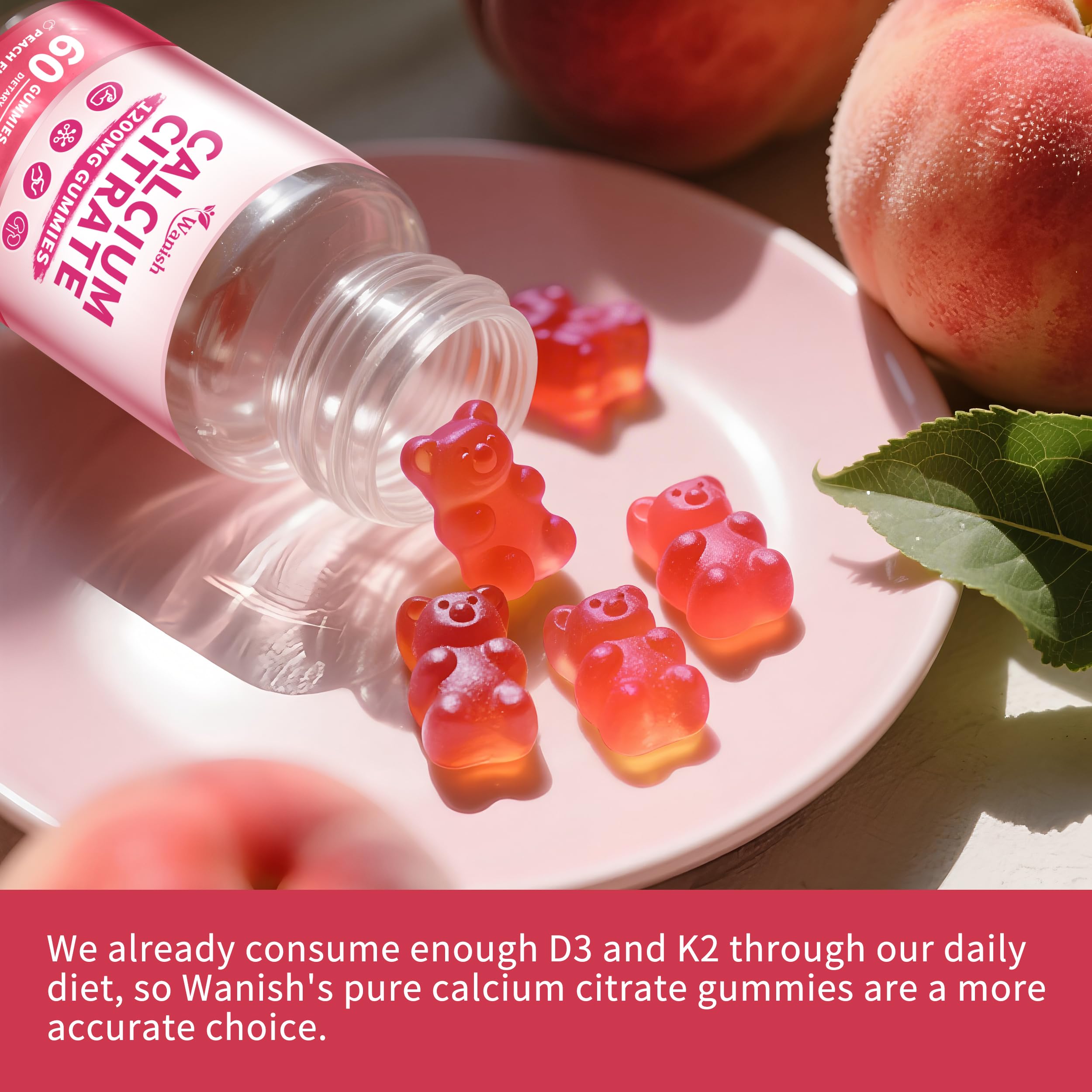 2 Pack 1200 mg Calcium Citrate Gummies – Sugar Free, Vegan, Peach