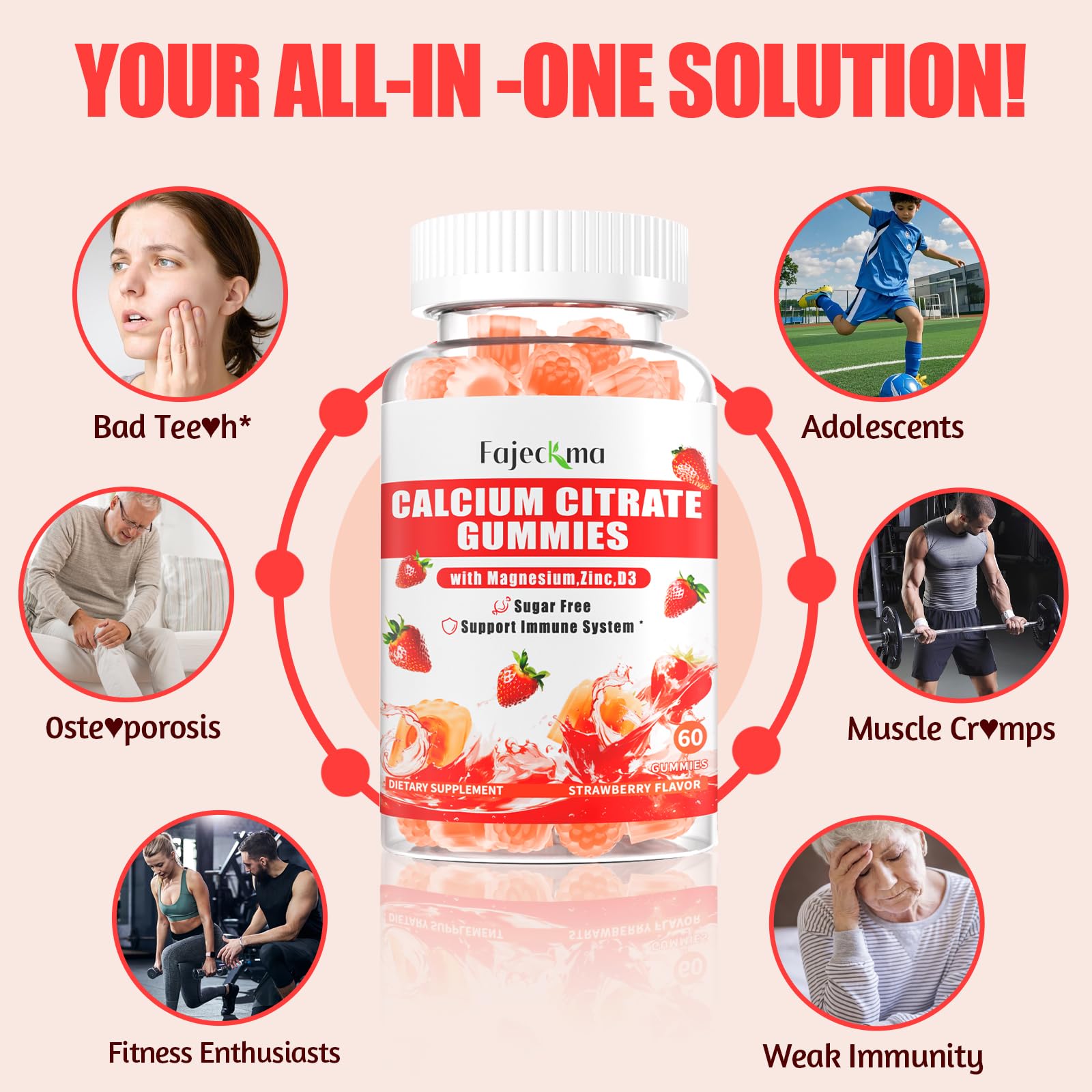 Calcium Citrate Gummies – 1200mg Calcium + Magnesium + Zinc with Vitamin D3 & B6 | Vegan, Sugar Free, 120 Count