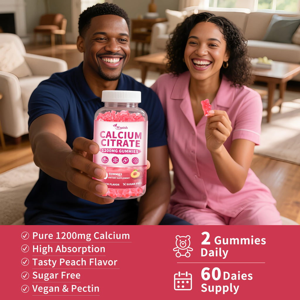 2 Pack 1200 mg Calcium Citrate Gummies – Sugar Free, Vegan, Peach