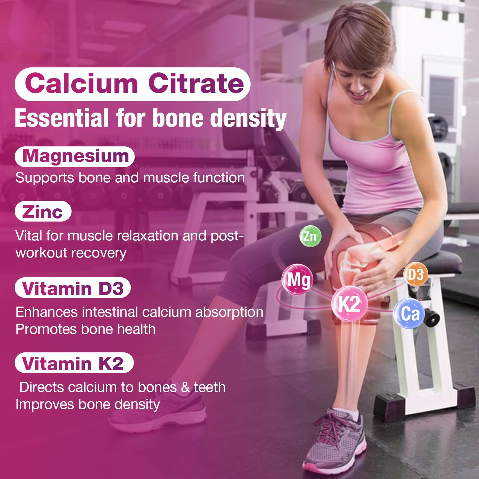 Calcium Citrate Gummies 1000mg - Vitamin D3 & K2 - Peach Flavor - 60 Gummies