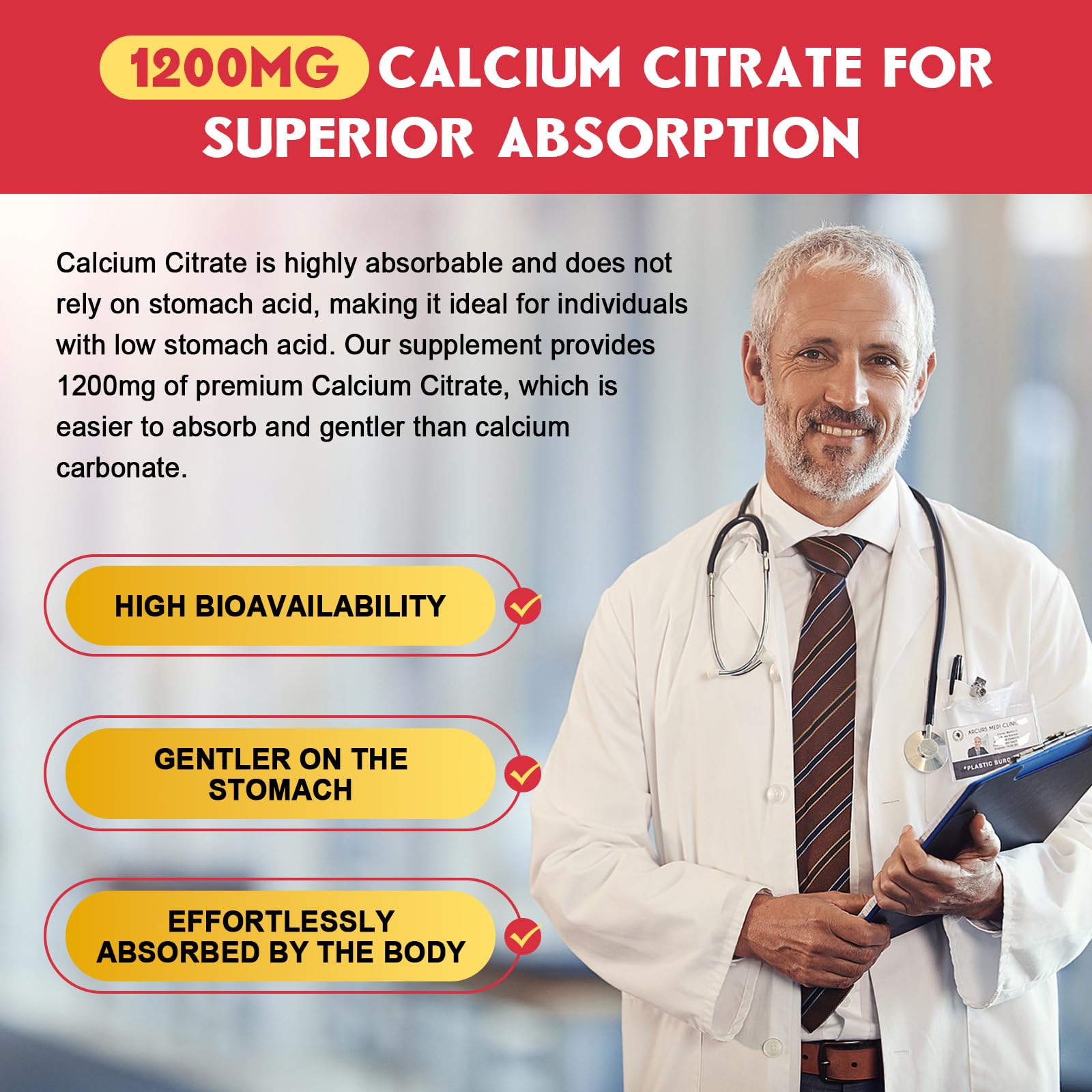 Calcium Citrate Gummies 1200 mg with D3, K2, Mg & Zn – Raspberry Flavor, 60 Chews