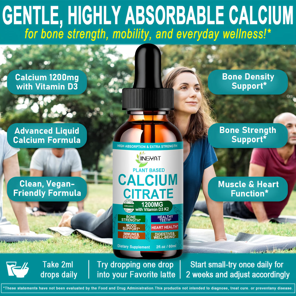 Calcium Supplements for Women – Liquid Drops 1200mg with Vitamin D3 & K2 | Bone & Teeth Support