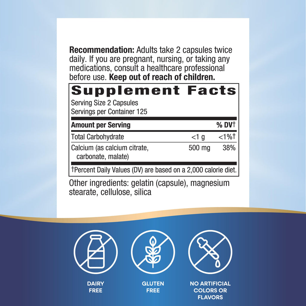 Nature's Way Calcium Citrate 500 mg - 2-Capsule Serving, 250 Capsules | Bone Health & Muscle Function