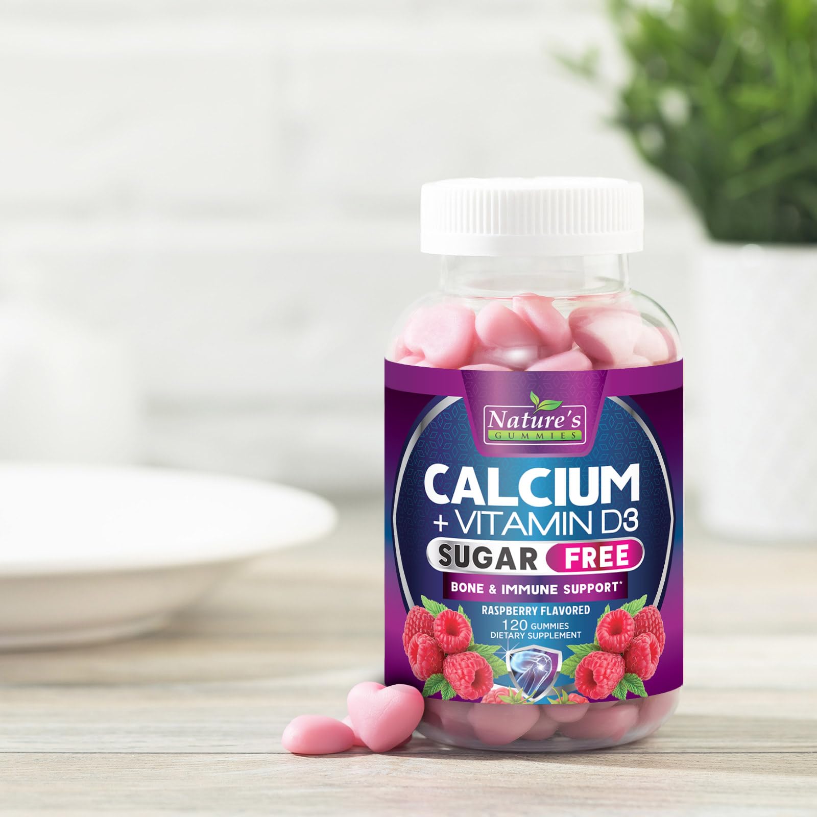 Calcium Gummies with Vitamin D3 (400 IU) - Sugar Free, 120 Count | Supports Immune Health & Bones