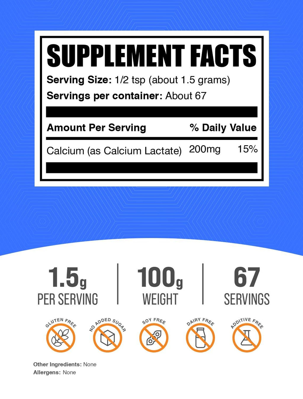 BulkSupplements Calcium Lactate Powder – Food-Grade Calcium, Gluten Free, 1.5g/Serving, Pack of 2
