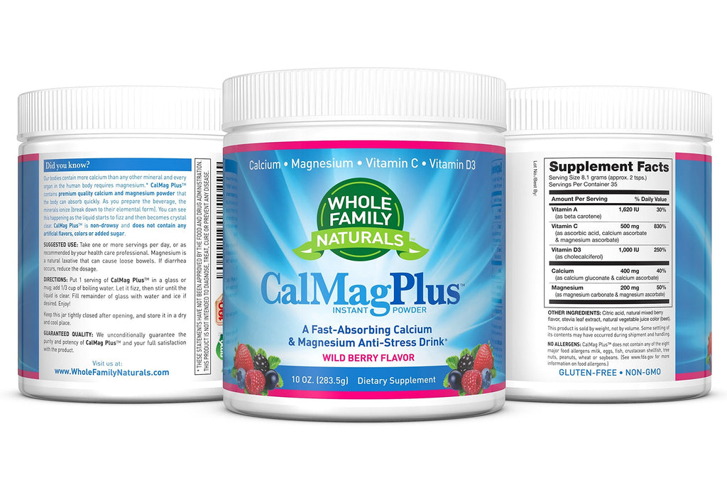 Calcium Magnesium Powder Supplement – CalMag Plus with Vitamin C & D3 – Gluten Free, Non-GMO, Wild Berry
