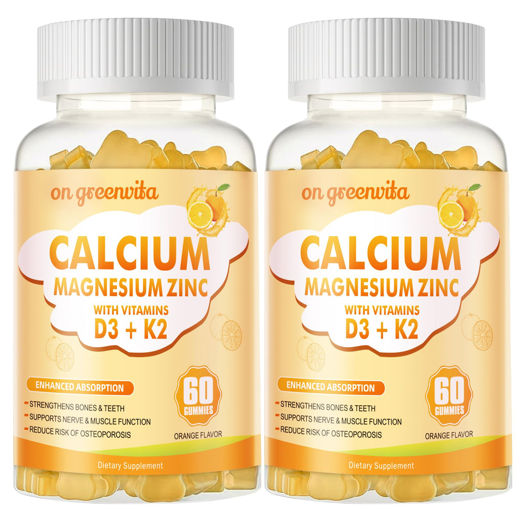 Calcium Magnesium Zinc Gummies with Vitamin D3 & K2 - High Potency, Enhanced Absorption - 120 Orange Gummies