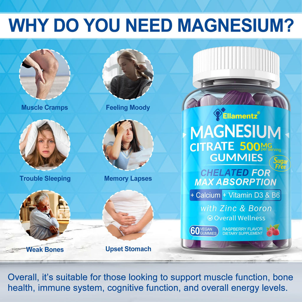 Magnesium Citrate Gummies 500mg – Sugar Free for Women & Men | Mood & Sleep Support