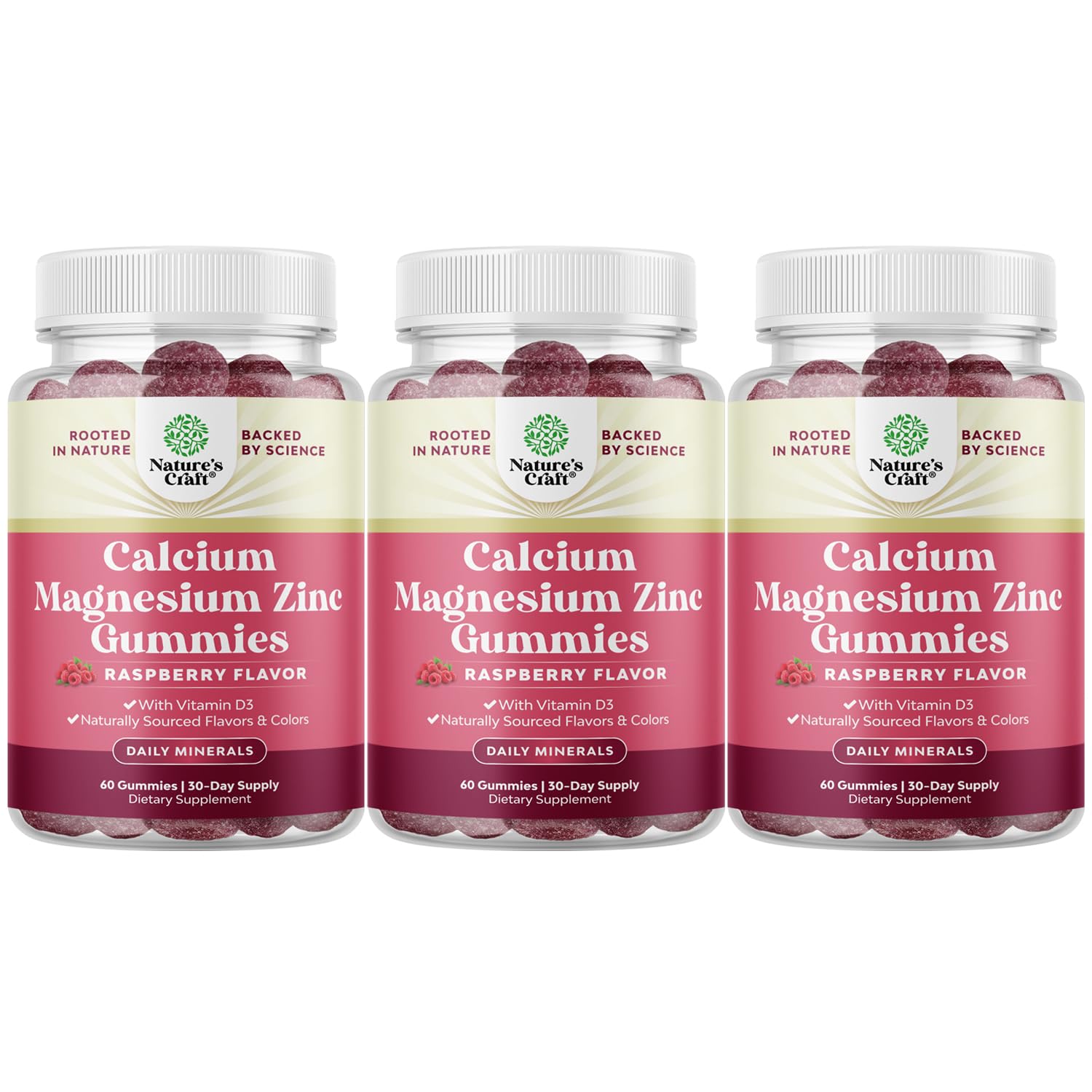 Calcium Magnesium Zinc Gummies with Vitamin D3 – Kosher Non-GMO Gelatin-Free (3 Month Supply)