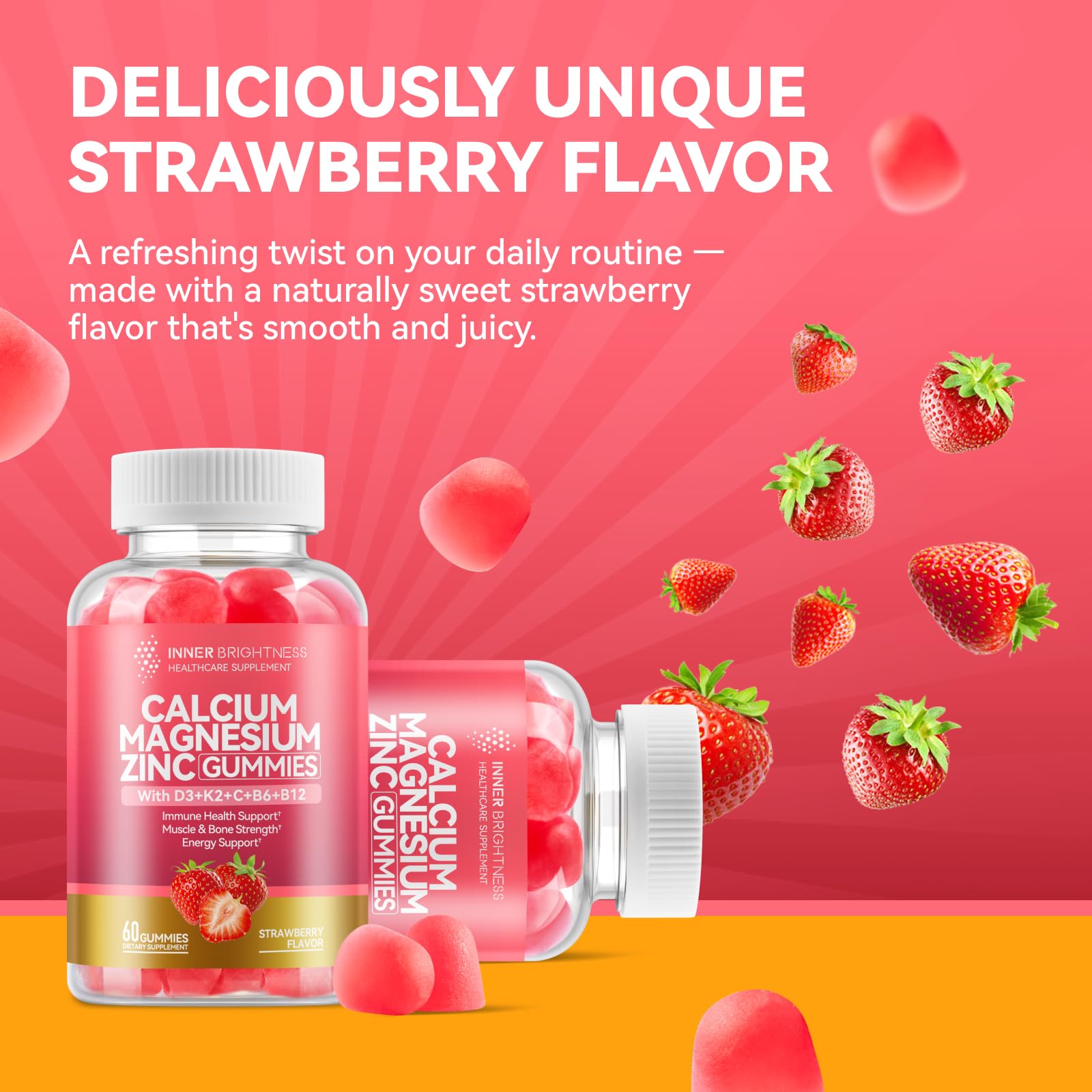 2-Pack Calcium Magnesium Zinc Gummies with D3, K2, B12 & B6 – Bone & Immune Support