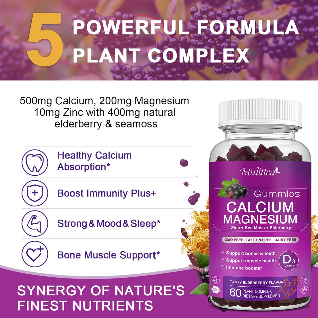 Calcium Magnesium Zinc Gummies with 200mg Magnesium Glycinate – Potassium, D3 & Sea Moss
