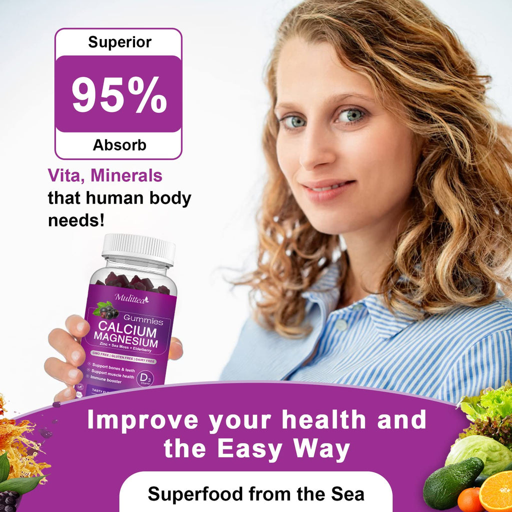 Calcium Magnesium Zinc Gummies with 200mg Magnesium Glycinate – Potassium, D3 & Sea Moss