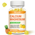 Calcium Magnesium Zinc Gummies with Vitamin D3 & K2 – Vegan Mango-Pineapple, 60 Gummies