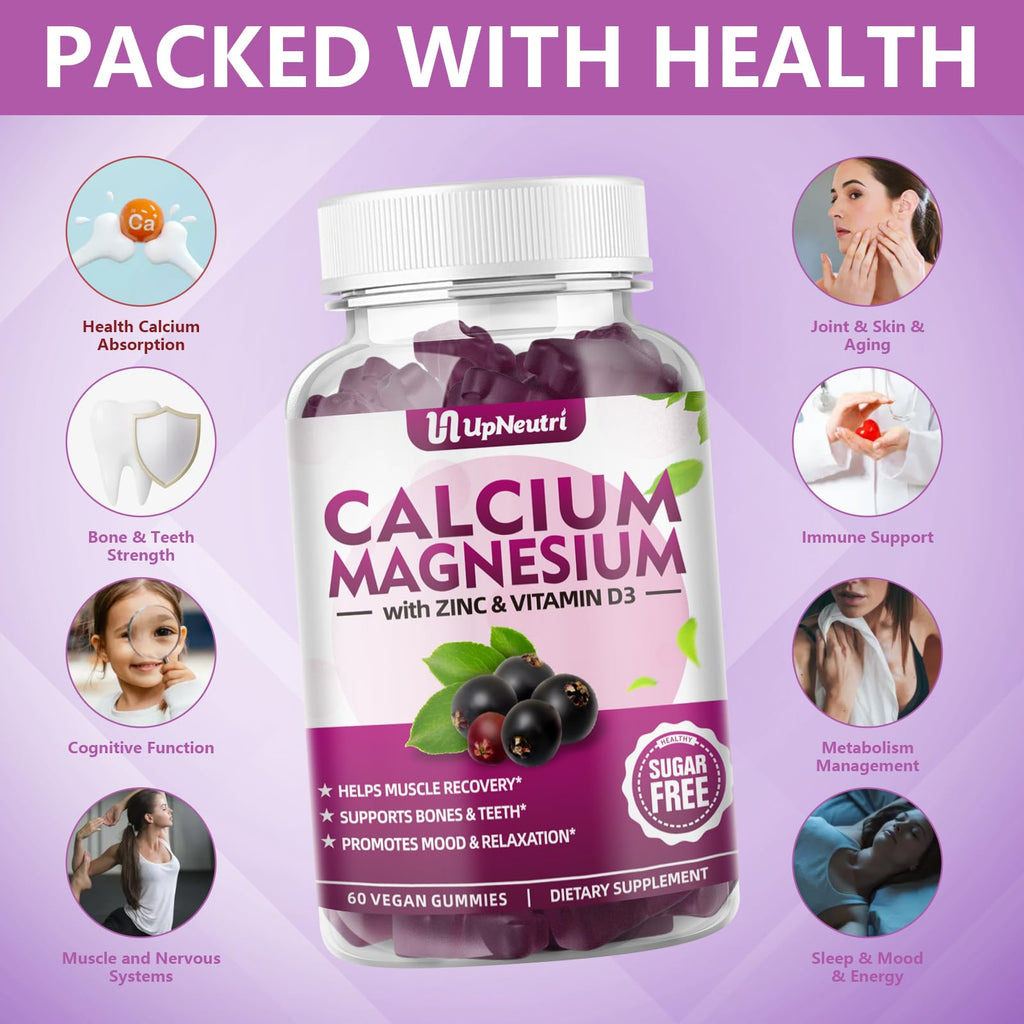 Calcium Magnesium Zinc with Vitamin D3 Gummies - Sugar Free, High Absorption - Elderberry (60 Gummies)