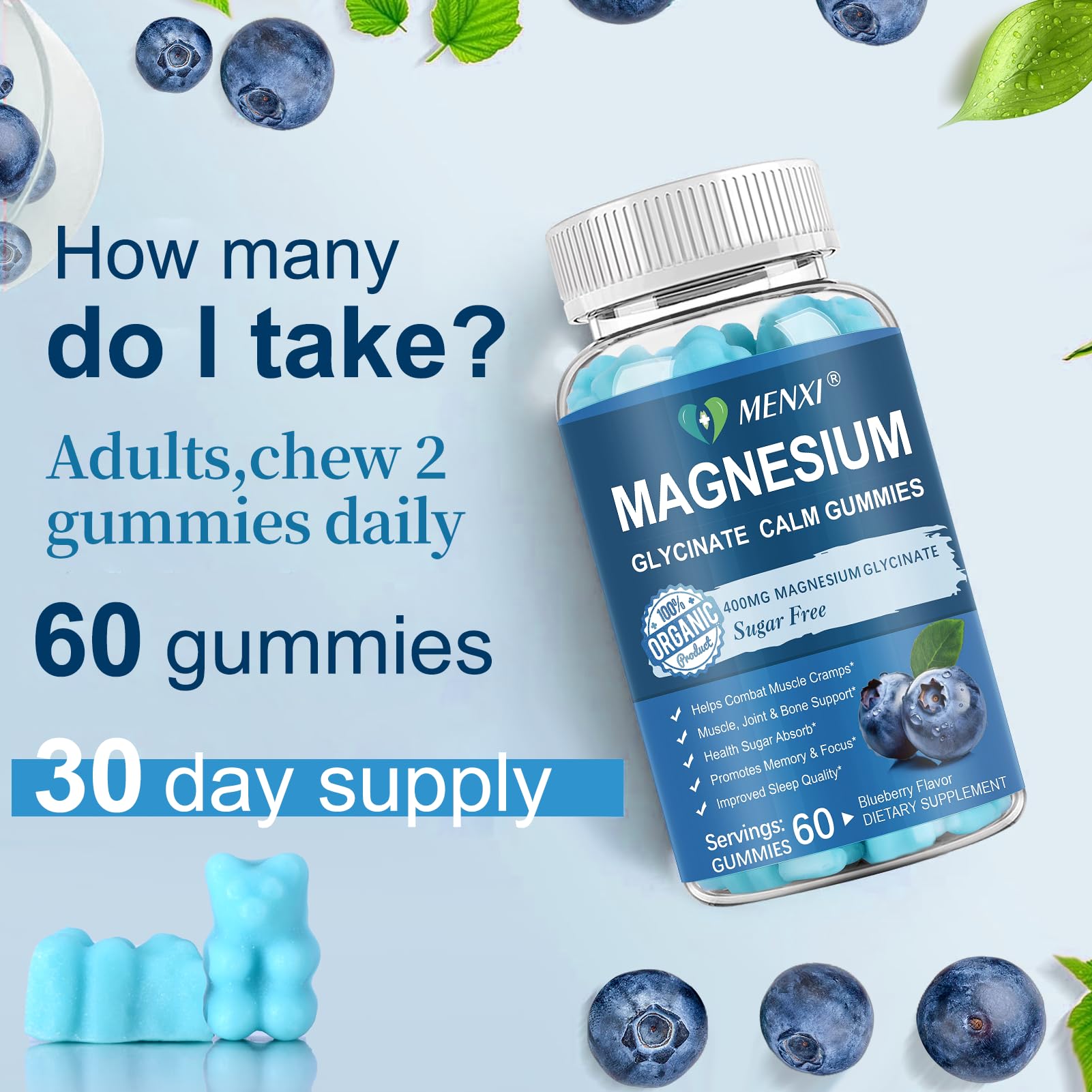 Magnesium Gummies 600mg per Serving | Glycinate 400mg + Malate 200mg