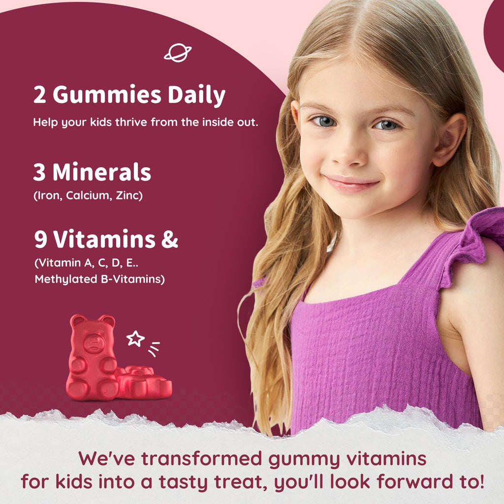Iron Supplement Gummies for Kids – Calcium, Zinc & Multivitamin with Iron | Immune Support, Energy & Vegan, 60 Count