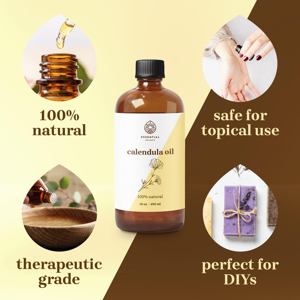 Calendula Oil Carrier Oil for Skin & Hair | Essential Delights 16 oz