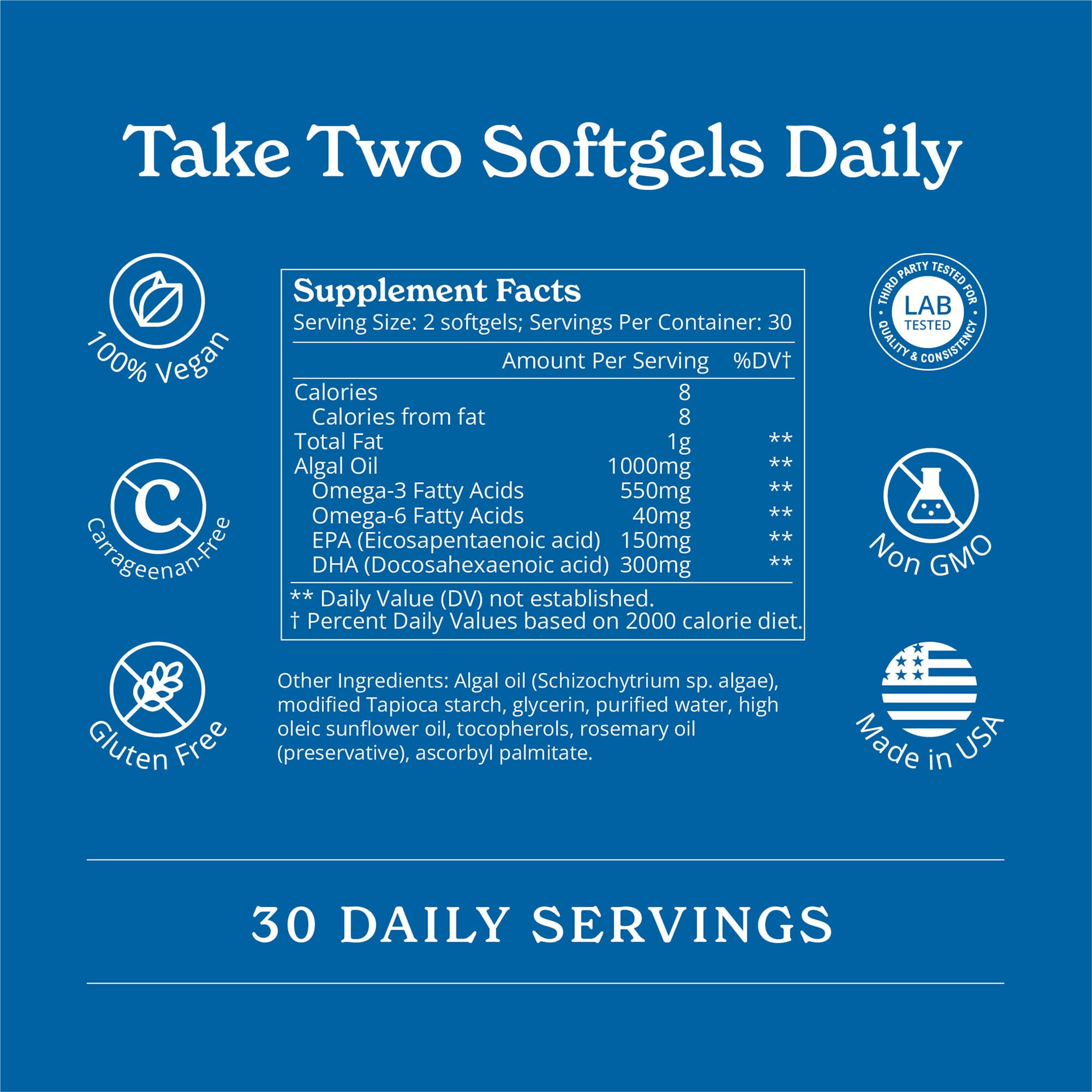 Calgee Vegan Omega-3 450mg DHA + EPA from Algae | Carrageenan-Free Softgels (120 Ct)
