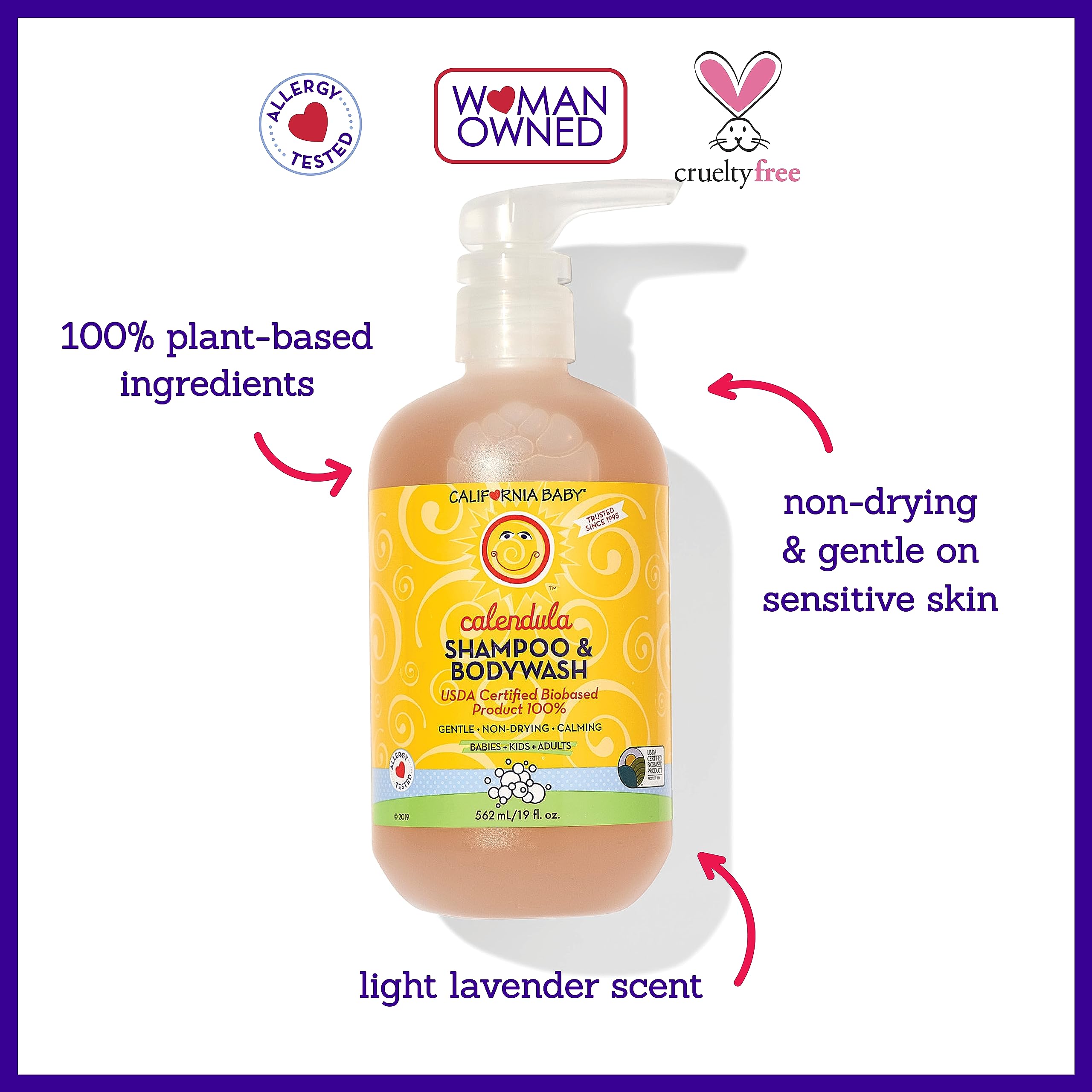 California Baby Calendula Shampoo & Body Wash – 100% Plant-Based, Hypoallergenic (562mL / 19oz)