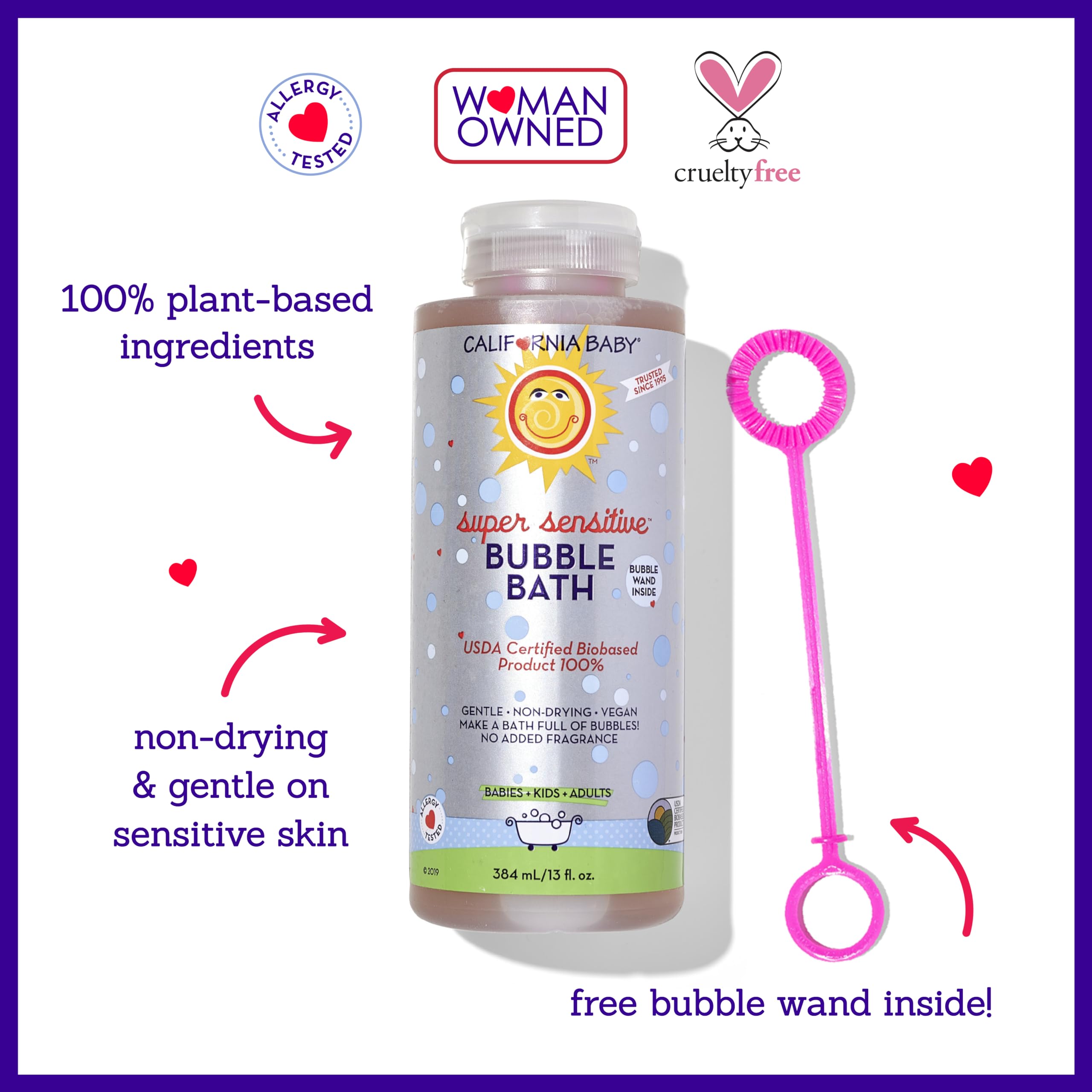 California Baby Super Sensitive Bubble Bath – Fragrance-Free, 100% Plant-Based (USDA Bio-Based) | Allergy-Friendly for Babies & Adults | 13 fl oz