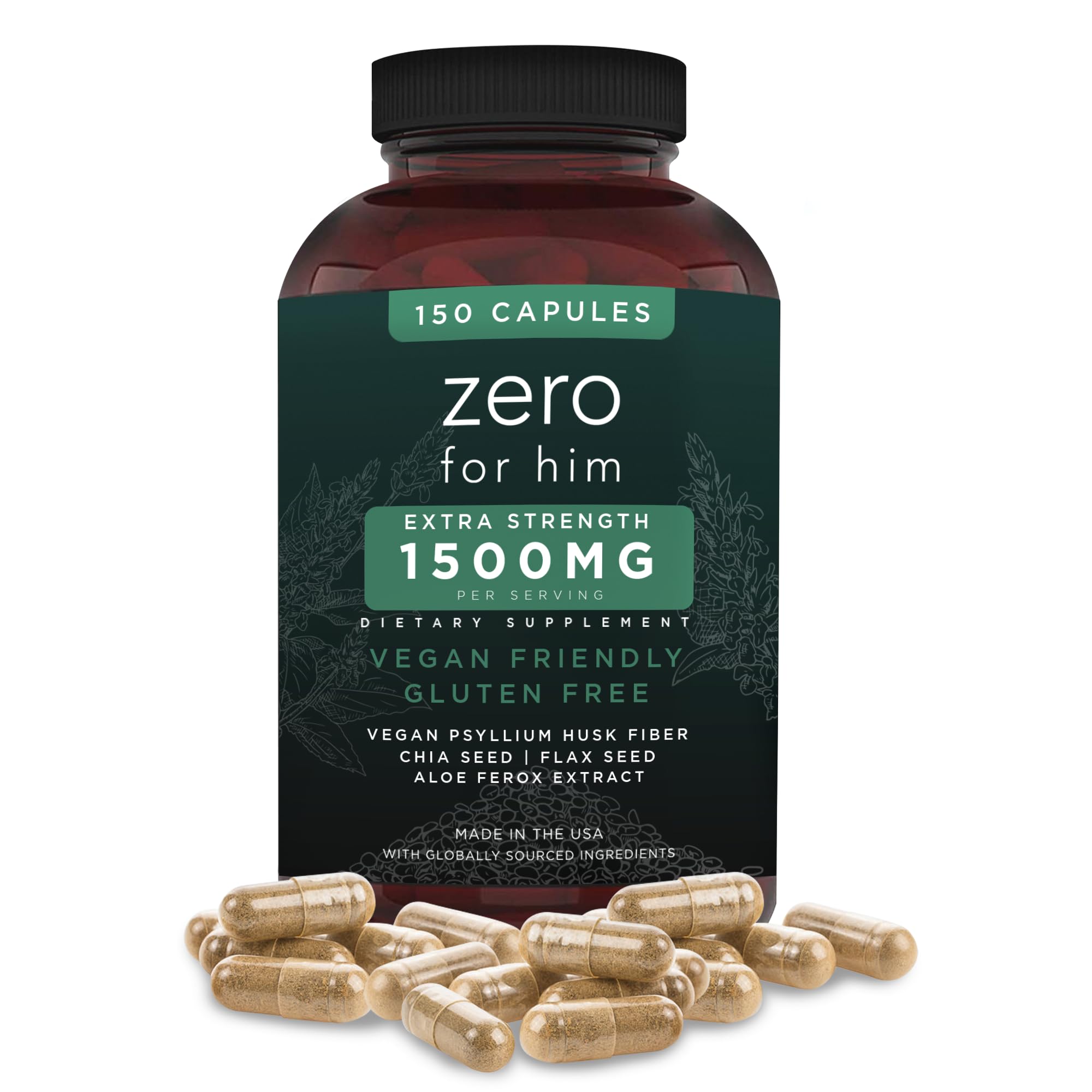 California Basics Extra Strength Fiber for Men – 150 Count | Vegan Psyllium Husk, Chia & Flaxseed