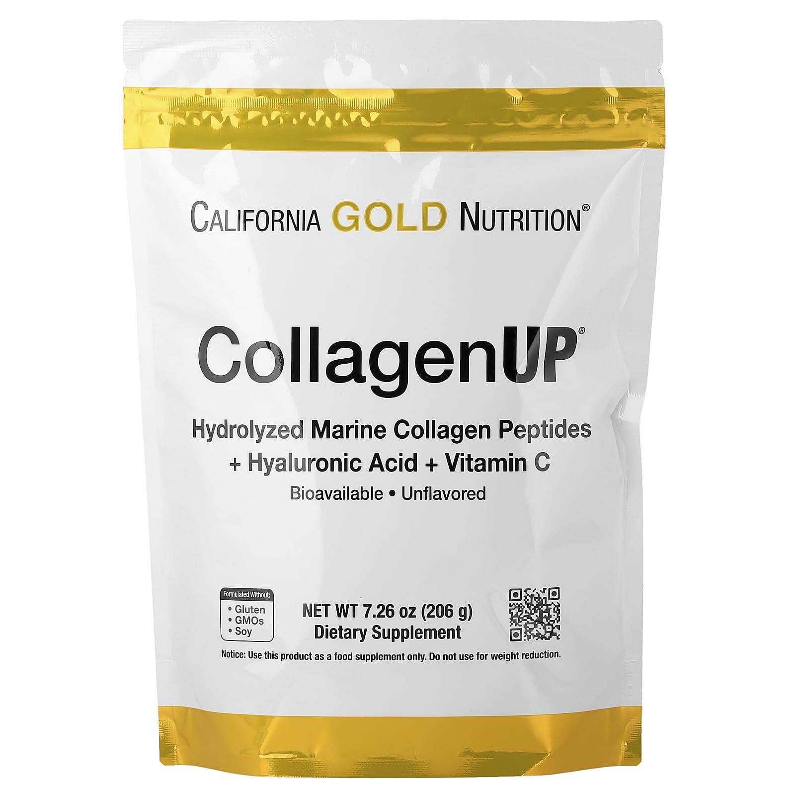 California Gold Nutrition CollagenUP® — Marine Collagen Peptides + Hyaluronic Acid & Vitamin C (Unflavored) 7.26 oz