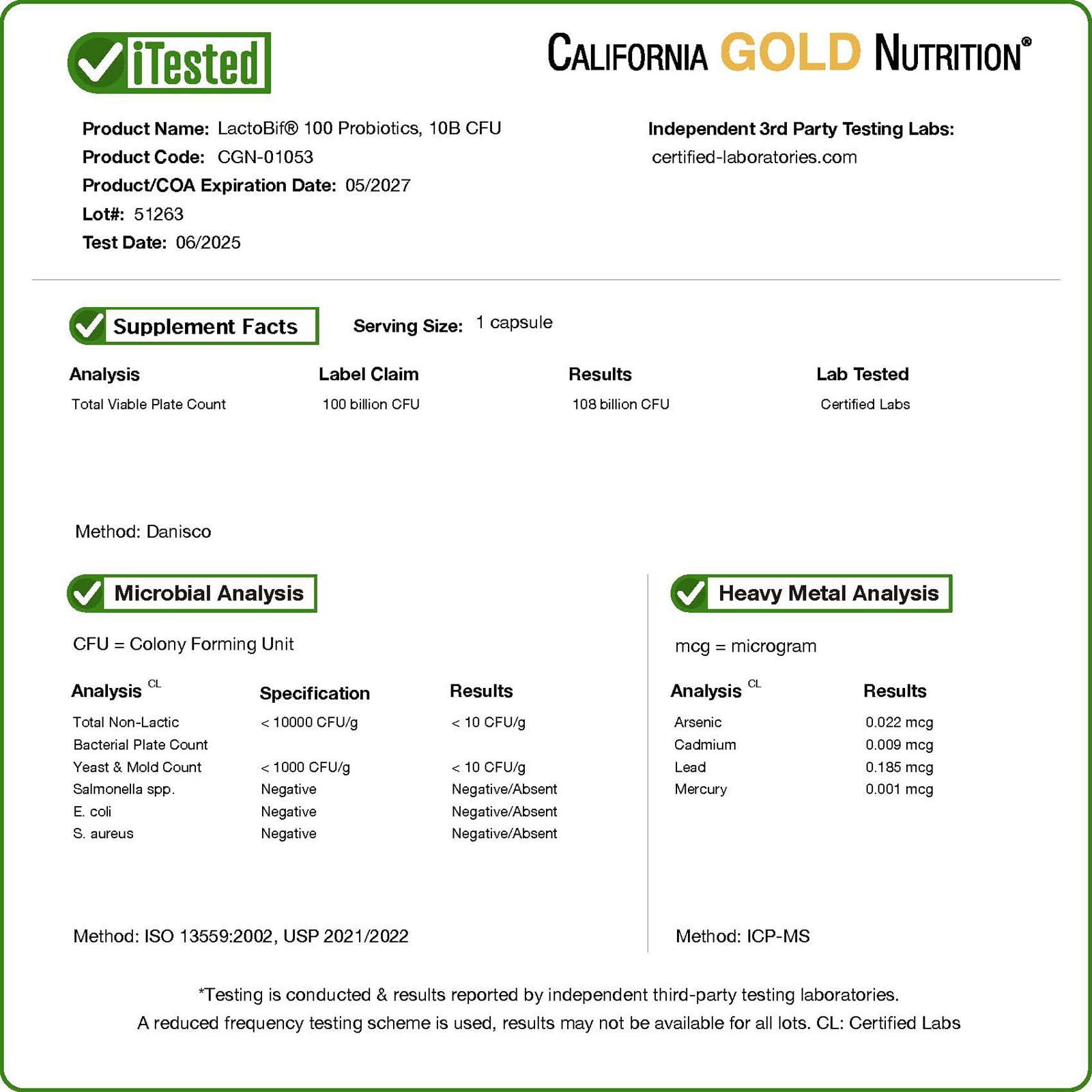 California Gold Nutrition LactoBif Probiotics – 100B CFU, 8 Strains, Sugar-Free, Vegetarian, 30 Capsules