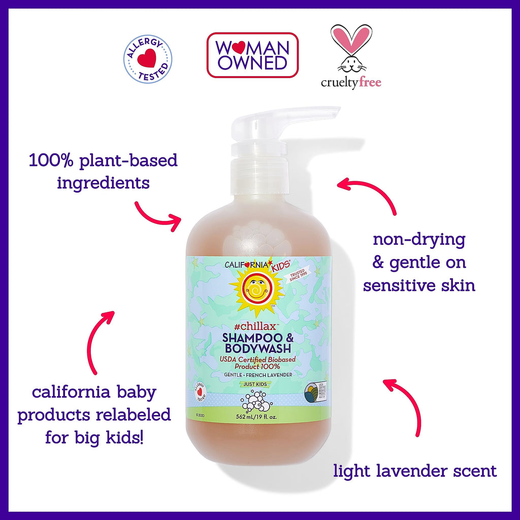 California Kids Chillax Shampoo & Bodywash – 100% Plant-Based, Gentle Lavender (562 mL / 19 oz)