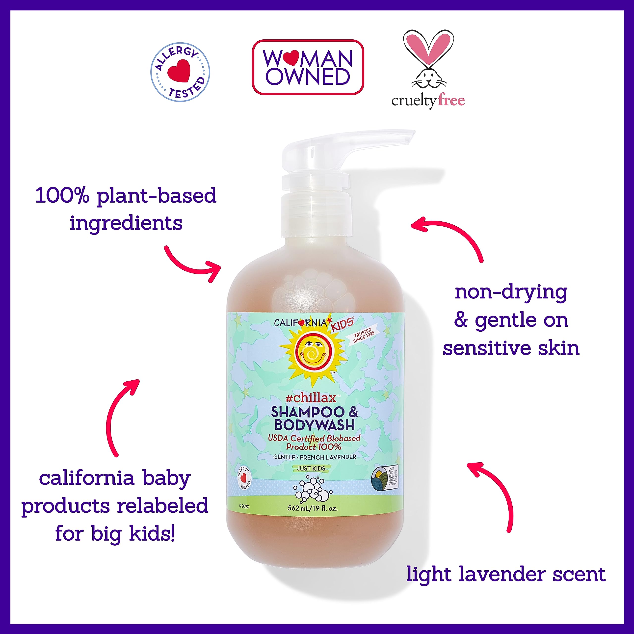 California Kids Chillax Shampoo & Bodywash – 100% Plant-Based, Gentle Lavender (562 mL / 19 oz)