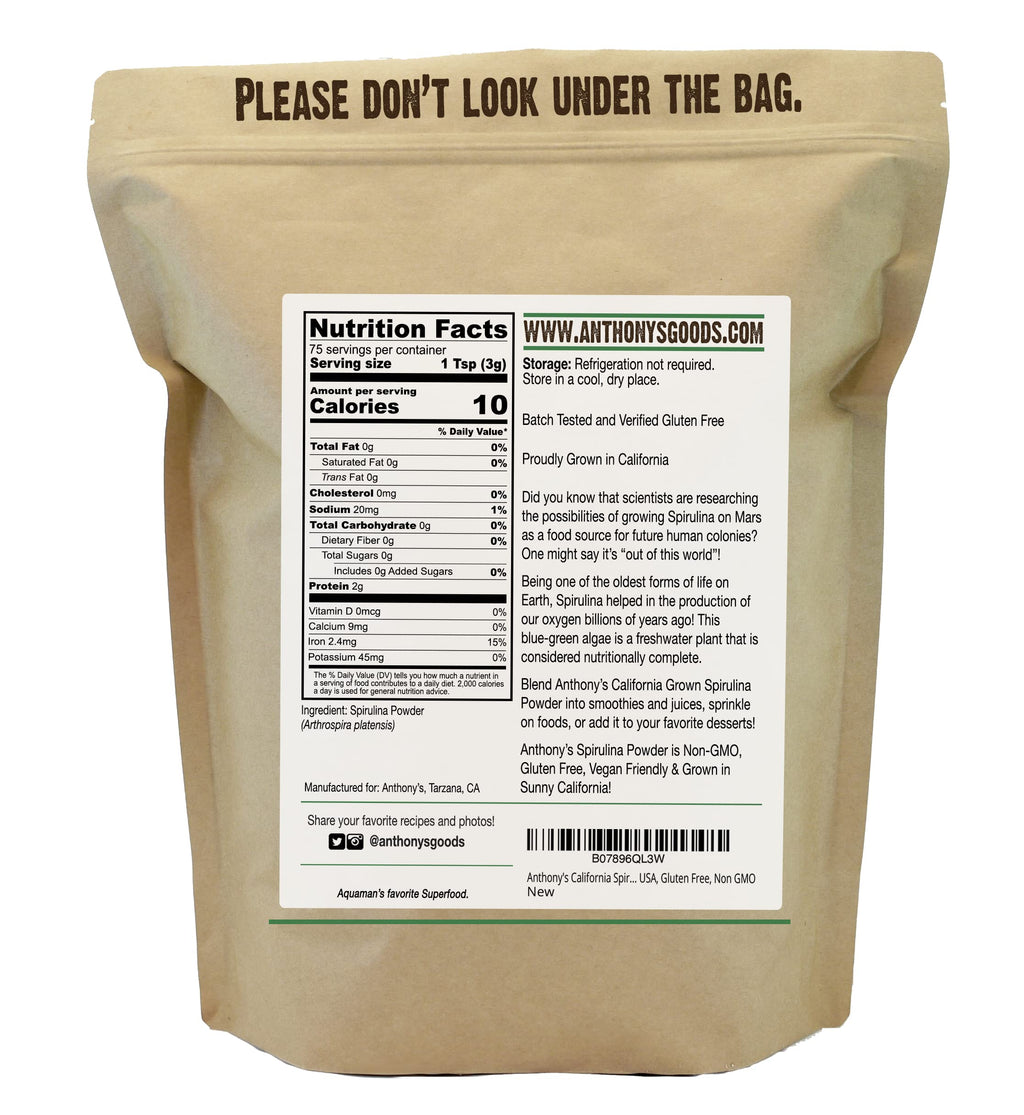 Anthony's California Spirulina Powder 8 oz – Gluten Free, Non-GMO, Product of USA