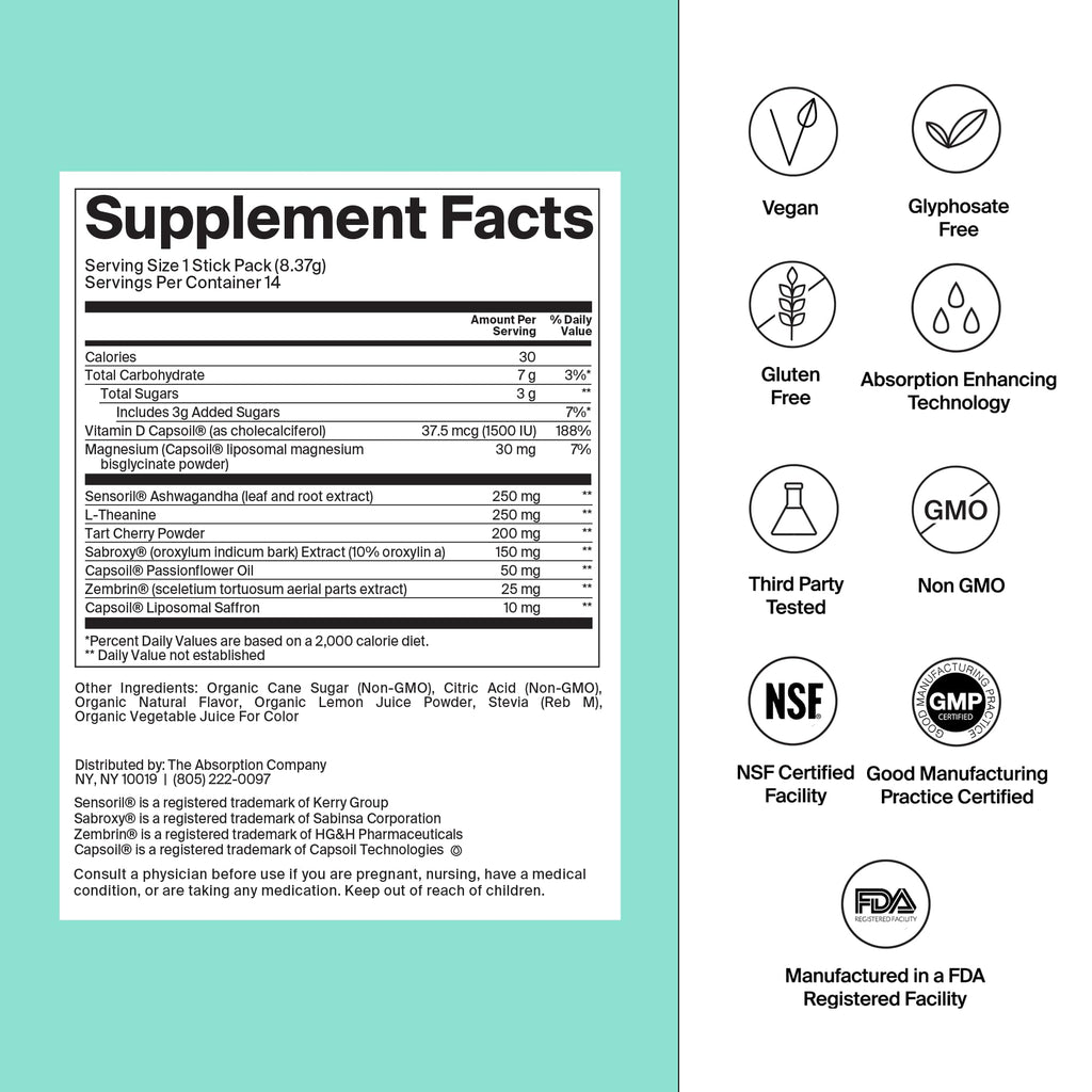 Calm Drink Mix - Relaxation & Mood Support (Magnesium, Ashwagandha, L-Theanine, Vitamin D)