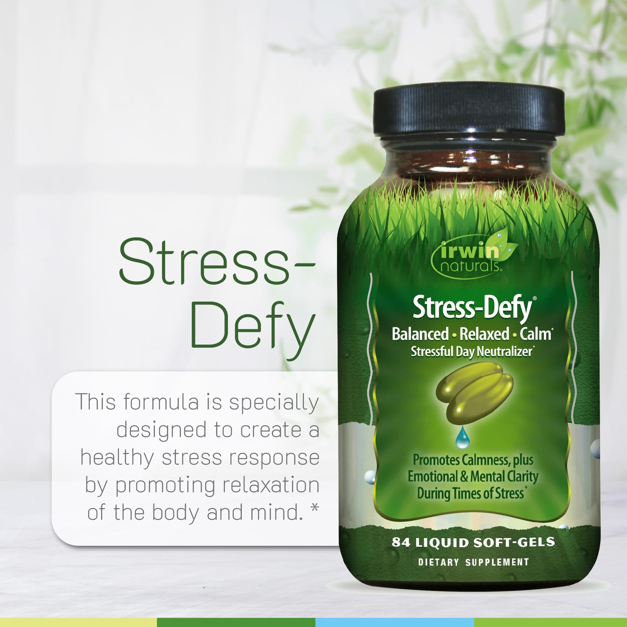 Irwin Naturals Stress-Defy 84 Liquid Soft-Gels (Pack of 2) – Calm & Relaxation