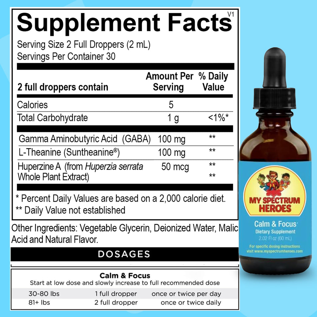 Calm & Focus Drops – Brain Support with L-theanine, GABA | My Spectrum Heroes