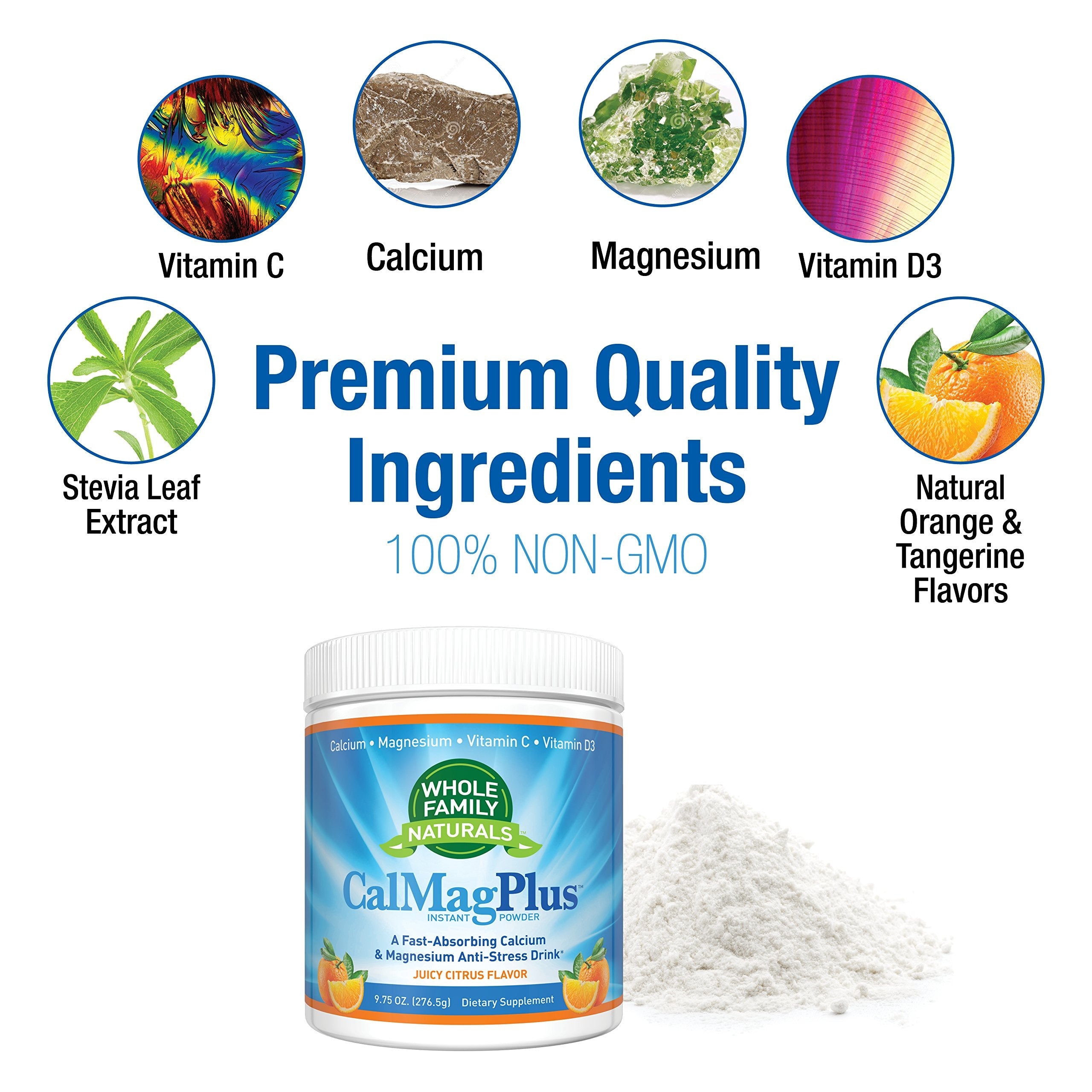 CalMag Plus Calcium Magnesium Powder with Vitamin C & D3 – Gluten Free, Non-GMO, Orange Tangerine Flavor