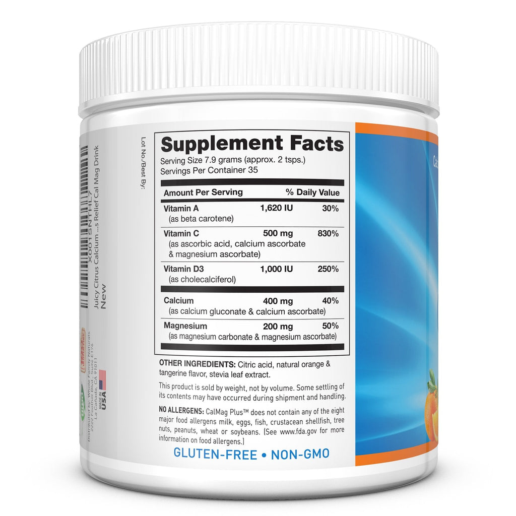 CalMag Plus Calcium Magnesium Powder with Vitamin C & D3 – Gluten Free, Non-GMO, Orange Tangerine Flavor