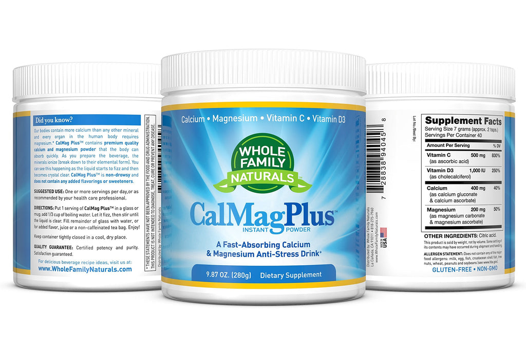 CalMag Plus Calcium Magnesium Powder with Vitamin C & D3 – Gluten Free, Non-GMO