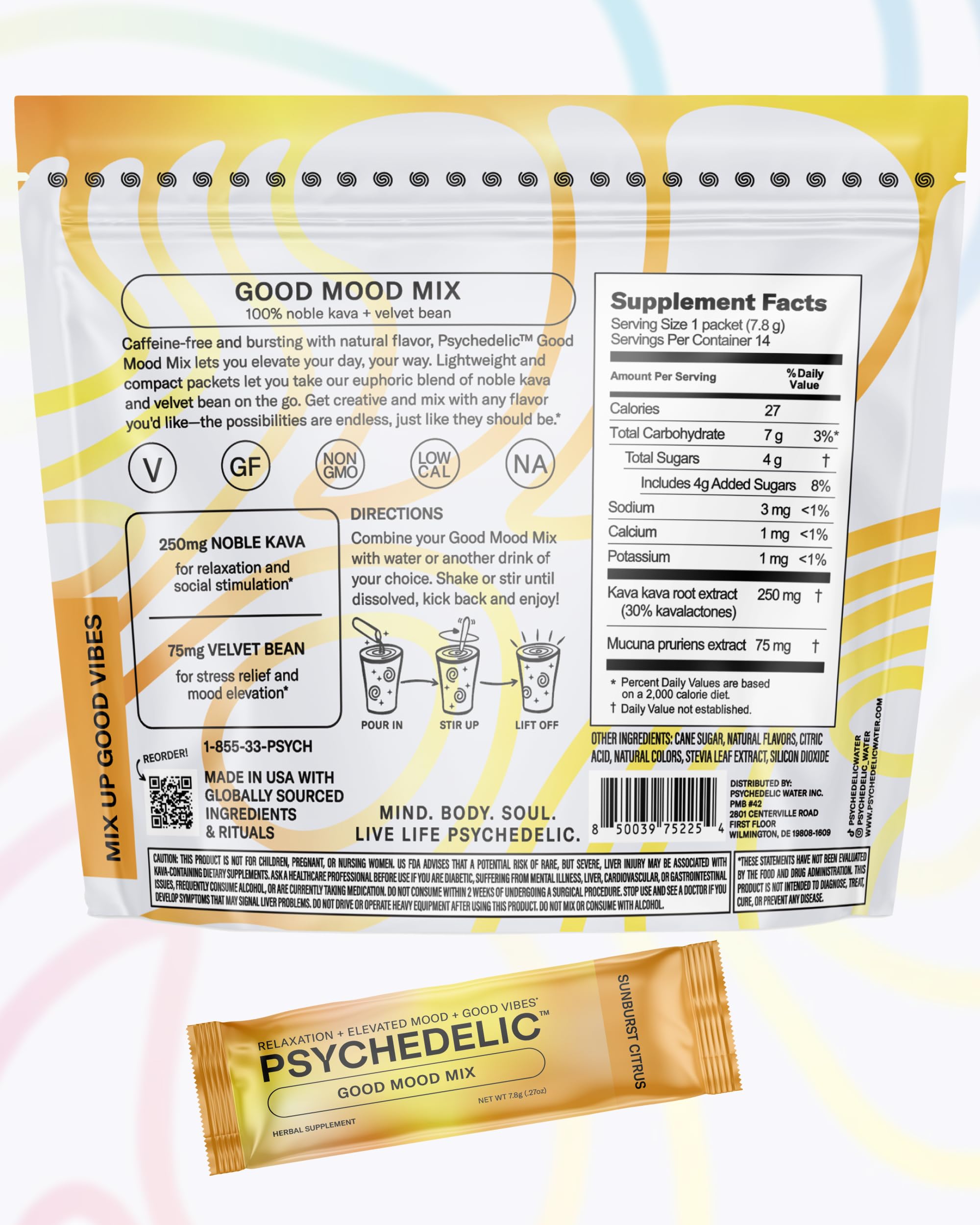 Calming Kava Drink Mix – Sunburst Citrus, 14 Sticks
