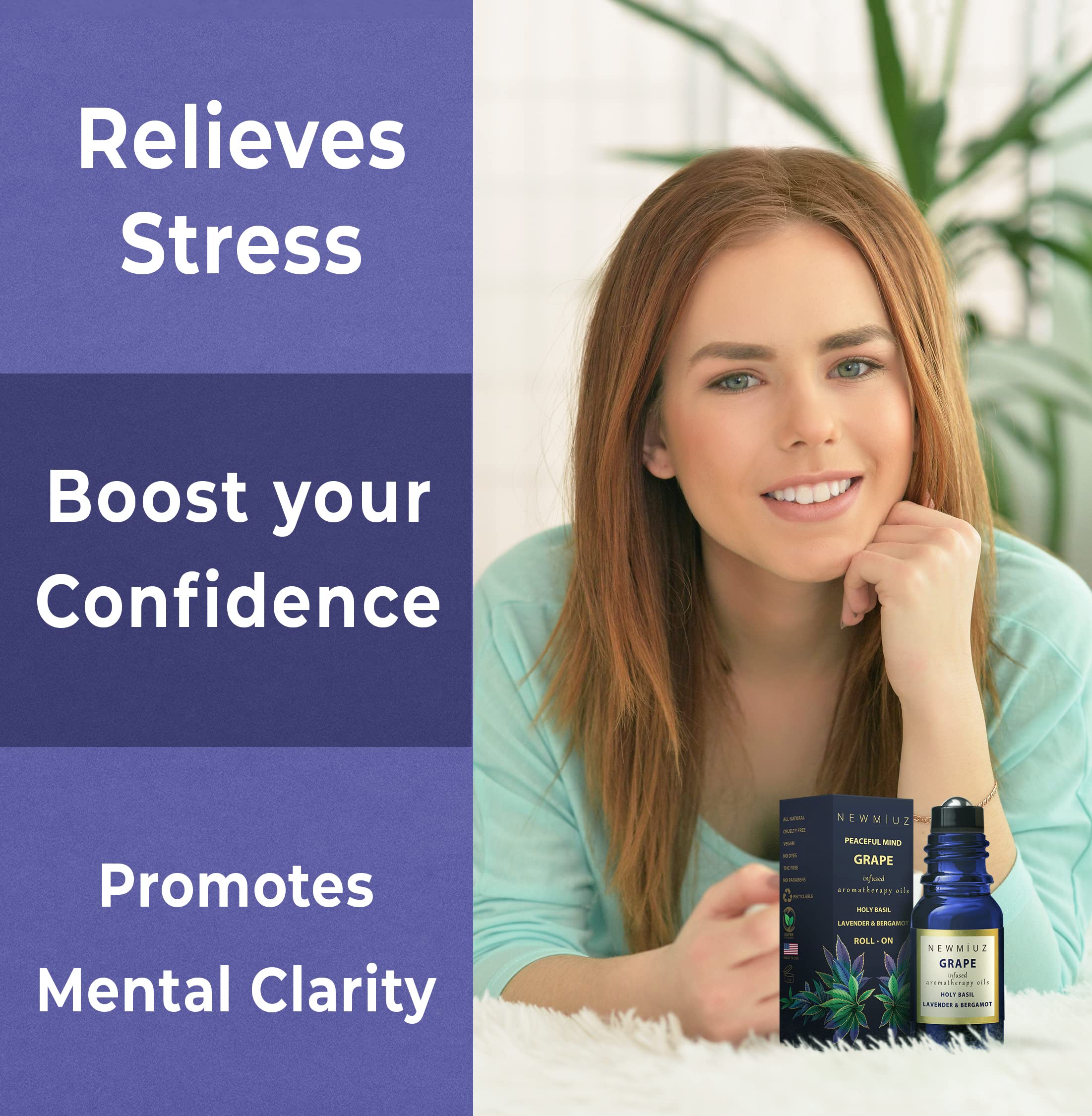 MIUZ Calming Roll On Essential Oil Blend – Anti-Stress Lavender, Bergamot & Holy Basil (10ml)