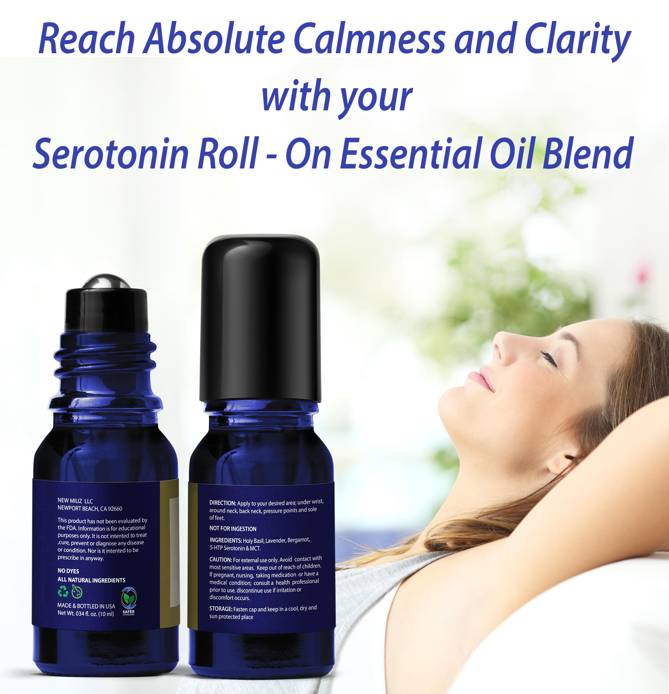 MIUZ Calming Roll On Essential Oil Blend – Anti-Stress Lavender, Bergamot & Holy Basil (10ml)